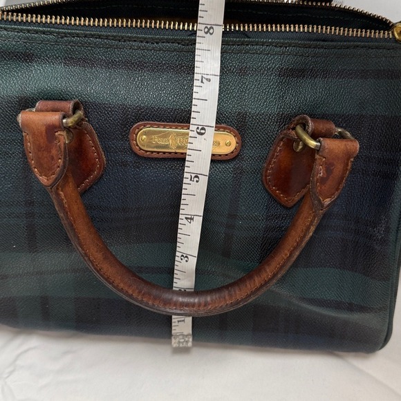 Vintage Polo Ralph Lauren Plaid Boston Bag Satchel Leather Trim Top Handle - Picture 6 of 12
